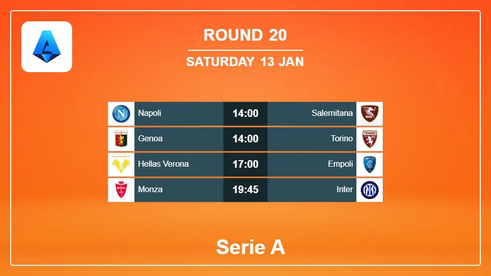 Italy Serie A 2023-2024 Round-20 2024-01-13 matches