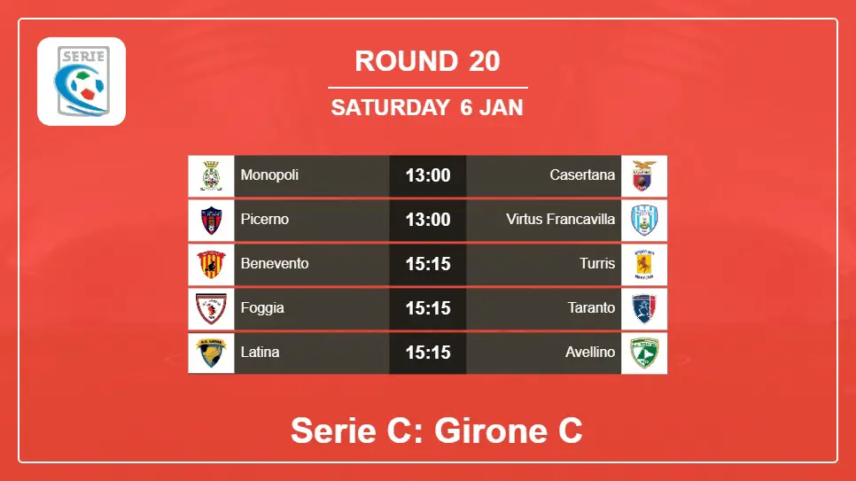 Italy Serie C: Girone C 2023-2024 Round-20 2024-01-06 matches