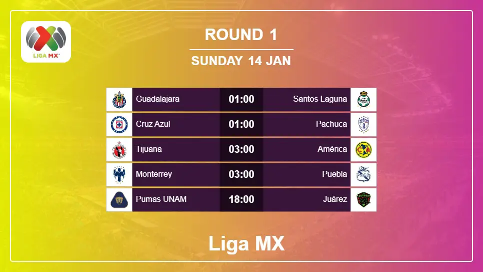 Mexico Liga MX 2023-2024 Round-1 2024-01-14 matches