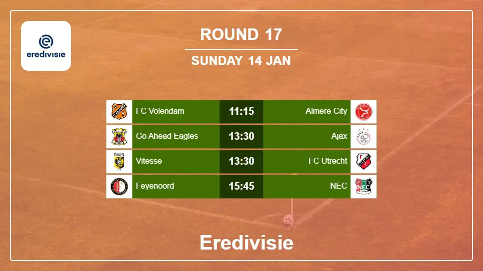 Netherlands Eredivisie 2023-2024 Round-17 2024-01-14 matches