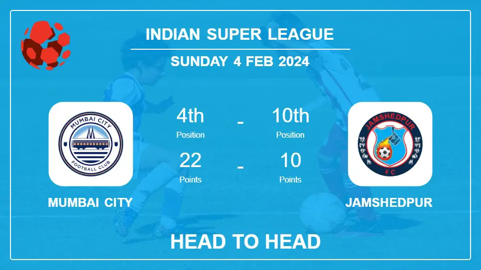 Head to Head stats Mumbai City vs Jamshedpur: Prediction, Timeline, Prediction, Lineups - 4th Feb 2024 - Indian Super League